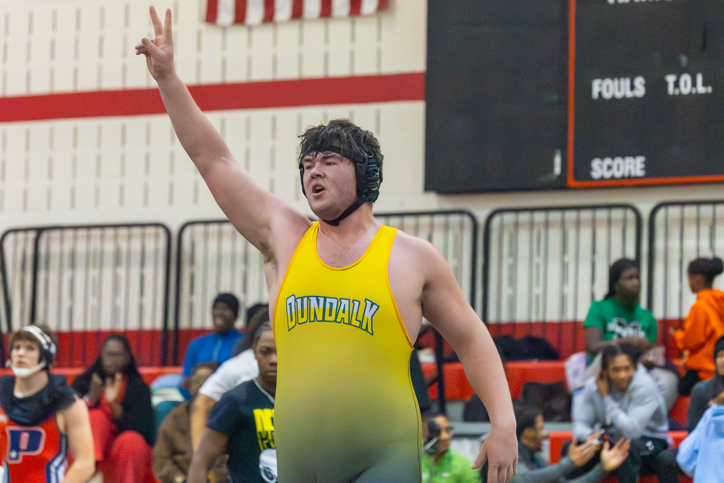 Dundalk's Dylan Holt celebrates over his win against Dulaney's Brendan...