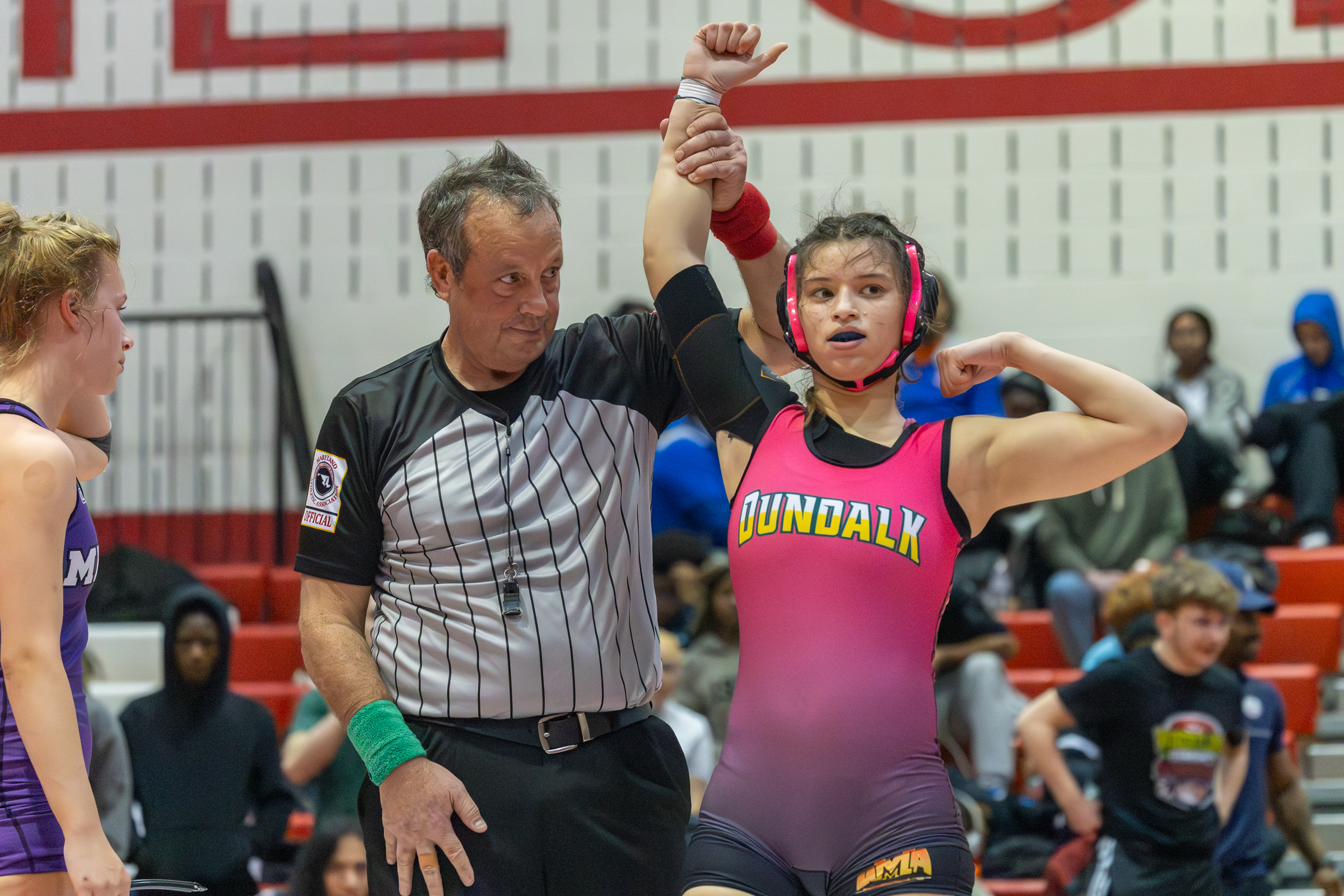 Emily Cabo, Dundalk, flexes in celebration after win against her...