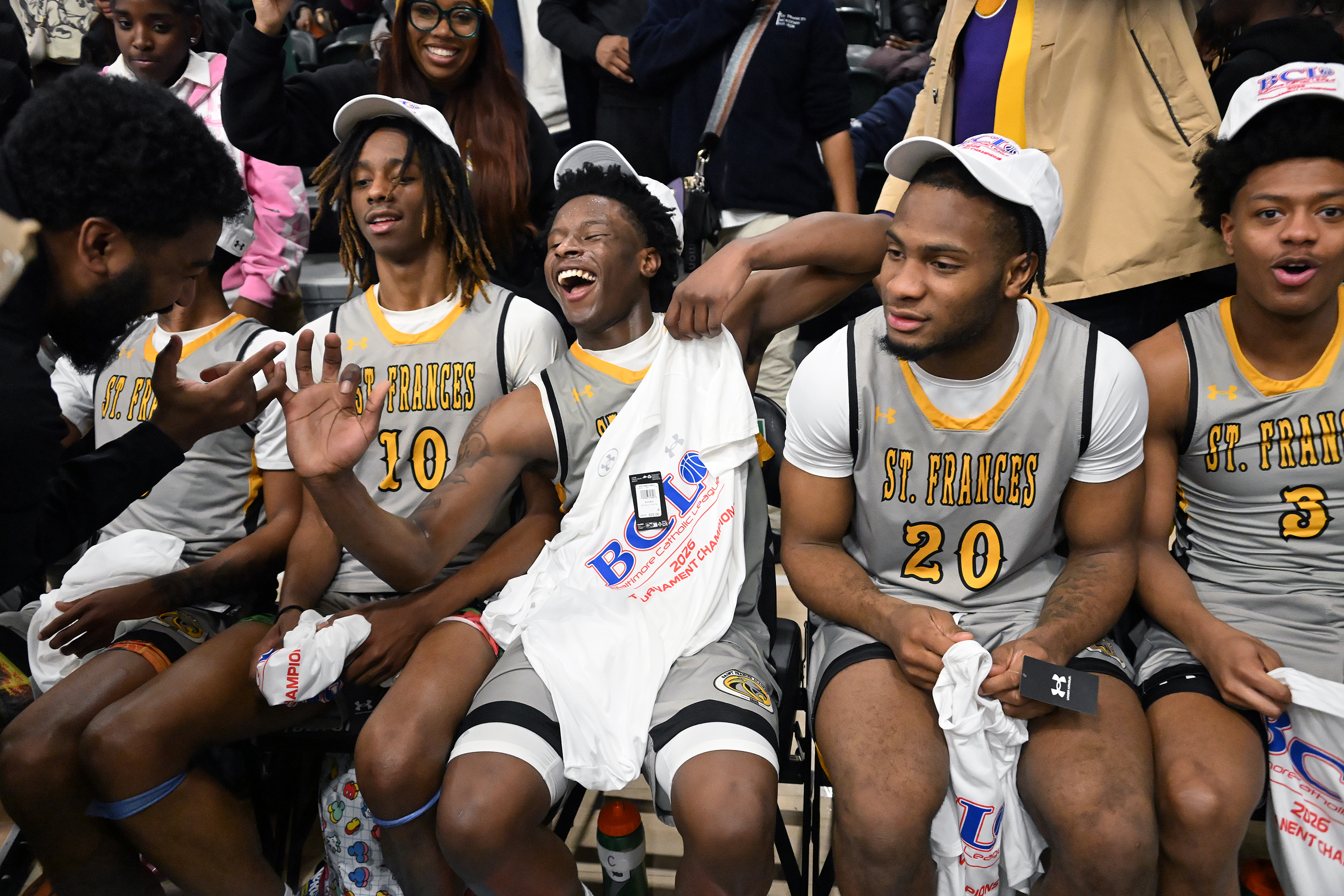 From left, St. Frances' Brian McMahon, Anthony Smith, James Branch...