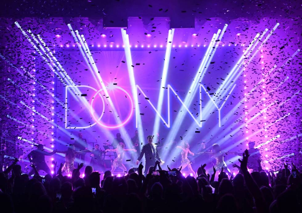 Donny Osmond at the Harrah's opening in Las Vegas on Aug. 31, 2021, with Jesse Tobias on guitar ...