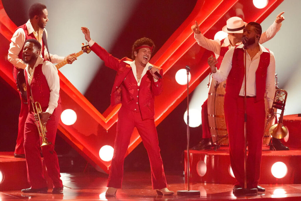 Bruno Mars performs "I Just Might" during the 68th annual Grammy Awards on Sunday, Fe ...