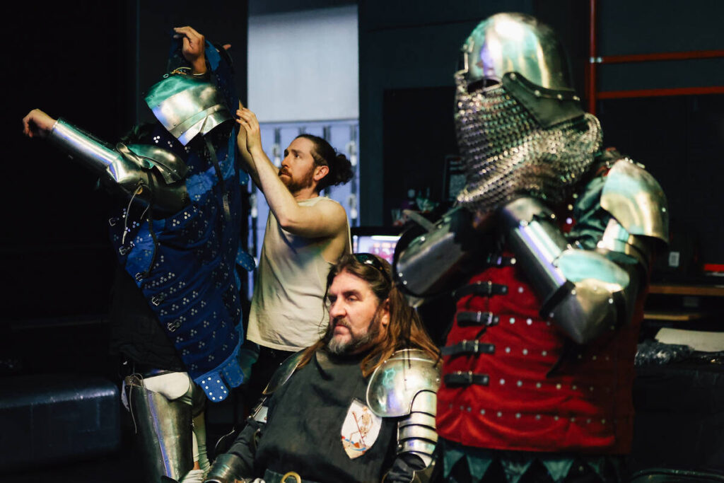 Las Vegas Death Dealers members ready themselves to practice fighting at Battle Lab Wednesday, ...