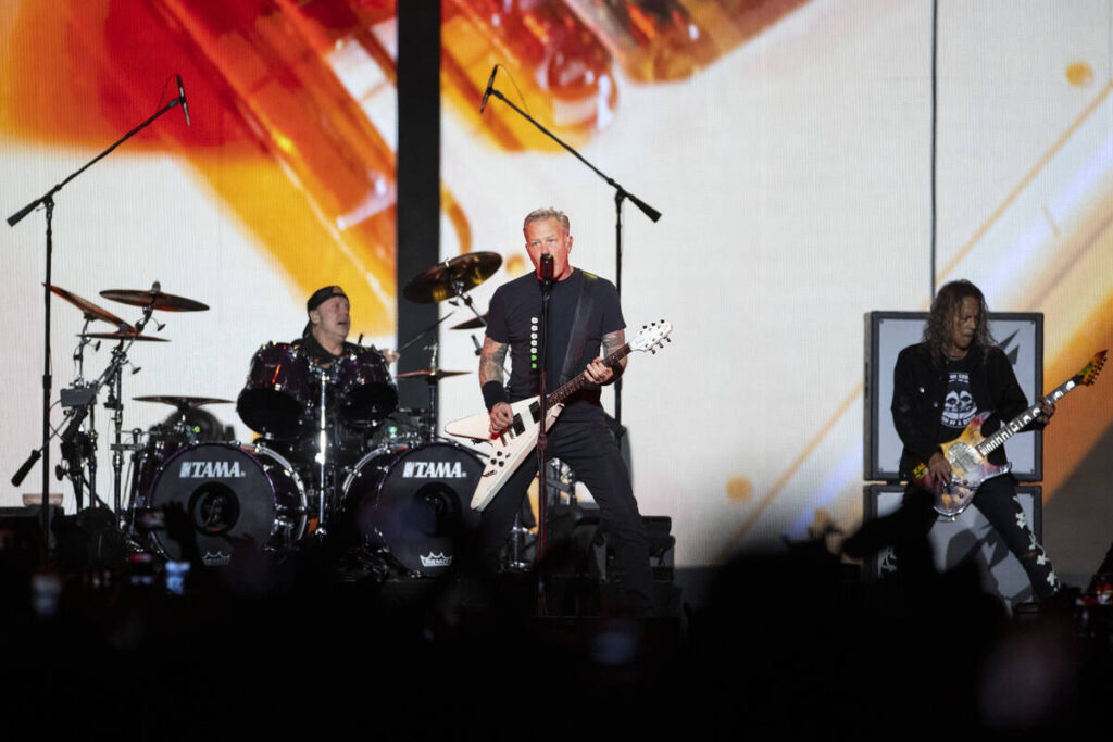 Metallica performs at Allegiant Stadium in Las Vegas, Friday, Feb. 25, 2022. (Las Vegas Review- ...
