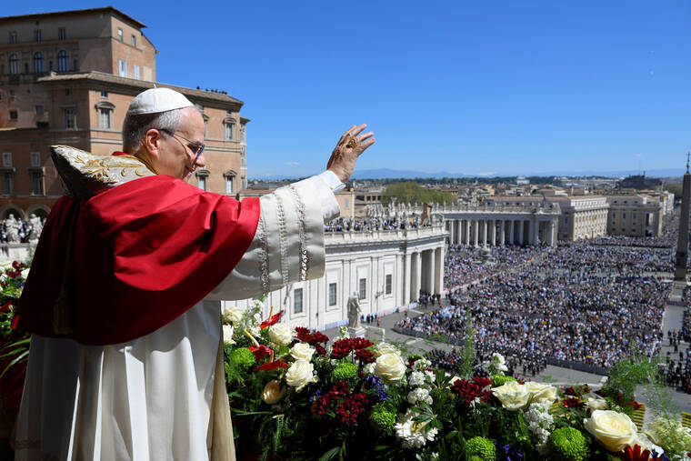 VATICAN MEDIA/­HANDOUT VIA REUTERS
                                Pope Leo XIV delivers his Urbi et Orbi (To the city and the world) message from the main balcony of St. Peters Basilica, on Easter Sunday, at the Vatican.
