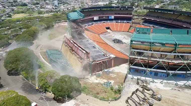 Large section of Aloha Stadium demolished as project proceeds