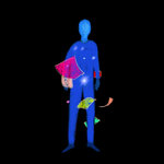 This is an illustration of a flurry of rainbow-colored pages swirling around a person.