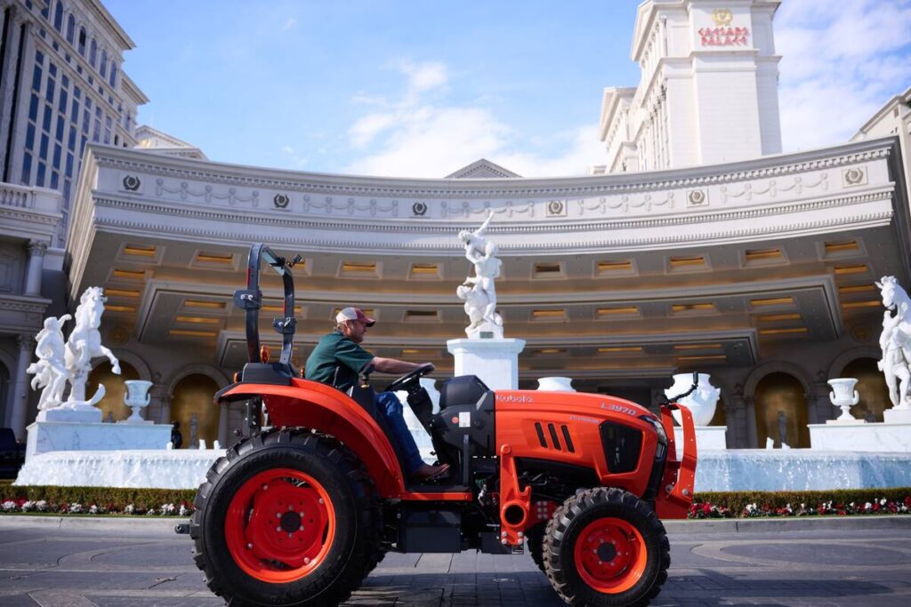 In a social-media clip posted Tuesday morning, Blake Shelton is shown driving a Kubota L3970 co ...