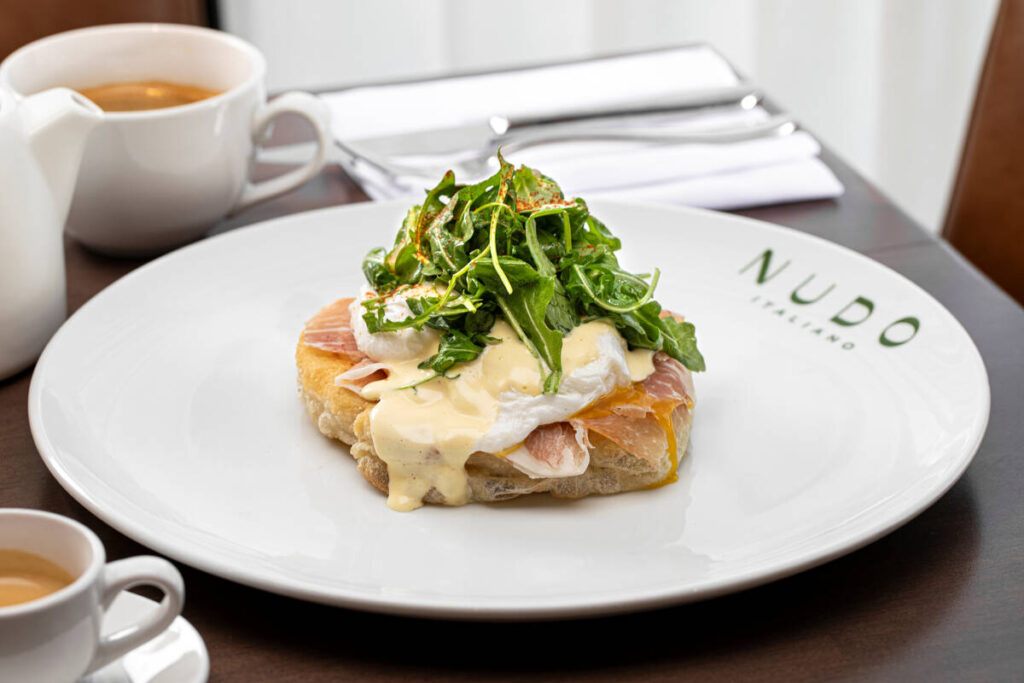 Prosciutto eggs Benedict for Mother's Day 2026 from Nudo Italiano in southwest Las Vegas. (Chri ...
