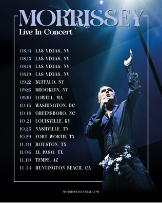 MORRISSEY CONFIRMS 2026 SUMMER / FALL AMERICAN TOUR SEPTEMBER 22 PERFORMANCE SCHEDULED AT SHEA’S BUFFALO THEATRE