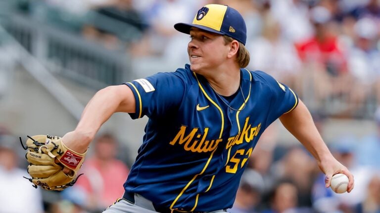 Milwaukee Brewers pitcher Kyle Harrison delivers to an Atlanta Braves batter during the first inning of a baseball game, Saturday, June 20, 2026, in Atlanta.