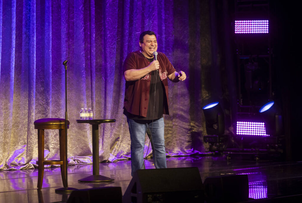 Comedian Carlos Mencia performs at Harrah’s Showroom on Sunday, Aug. 18, 2024, in Las Ve ...