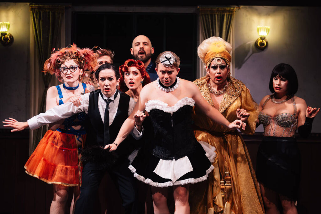The cast of ClueX performs during a showing of ClueX, a burlesque parody, at Notoriety Live Sat ...