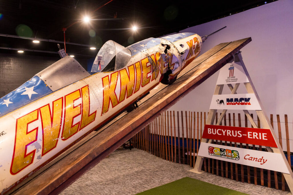 One of two Skycycle X-2's used by Evel Knievel in his Snake River Canyon crossing attempt is di ...
