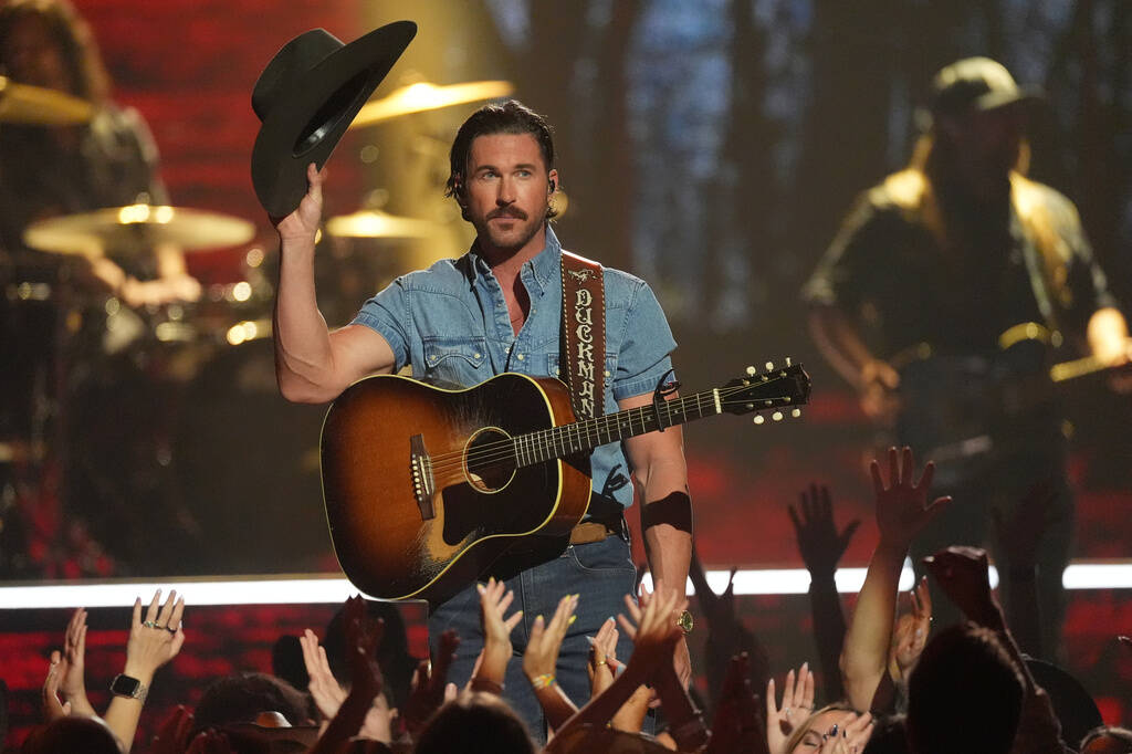 Riley Green performs "Change My Mind" during the 61st annual Academy of Country Music ...
