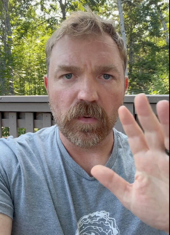 GRAHAM PLATNER FOR SENATE/HANDOUT VIA REUTERS
                                Democratic Senate candidate Graham Platner of Maine announces today that he is suspending campaign operations in a still image from video posted on social media.