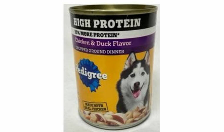 COURTESY FDA
                                Mars Petcare US Inc. of Tennessee has recalled two lots of its Pedigree Can High Protein Chopped Chicken & Duck Flavor wet dog food.