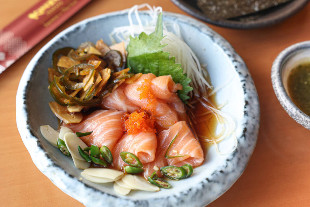 Salmon dong is photographed at Kinzuu Izakaya Friday, July 24, 2026, in Las Vegas. (Benjamin Ha ...