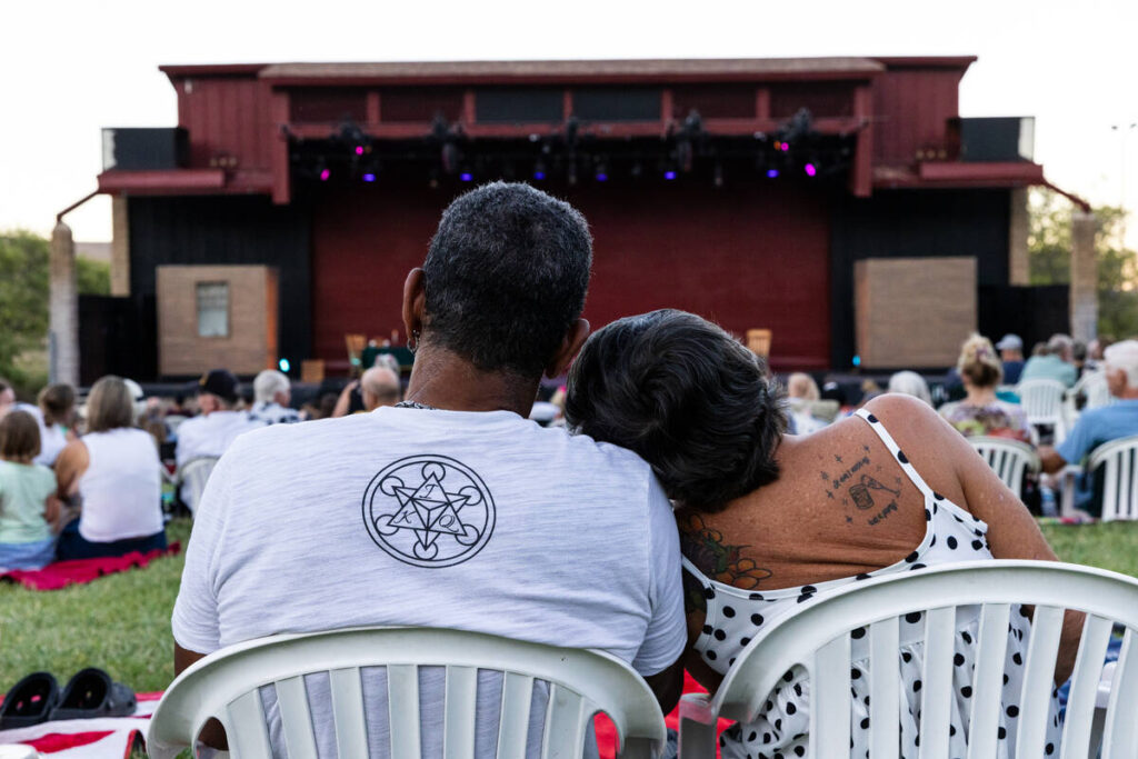Mark, left, and Charlene King sit ahead of a Super Summer Theater performance of “1776” on ...