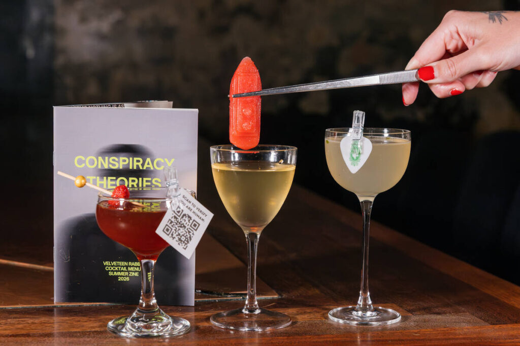 Left to right, the Dead Internet cocktail, The Titanic cocktail and the 27 Club mocktail, at th ...