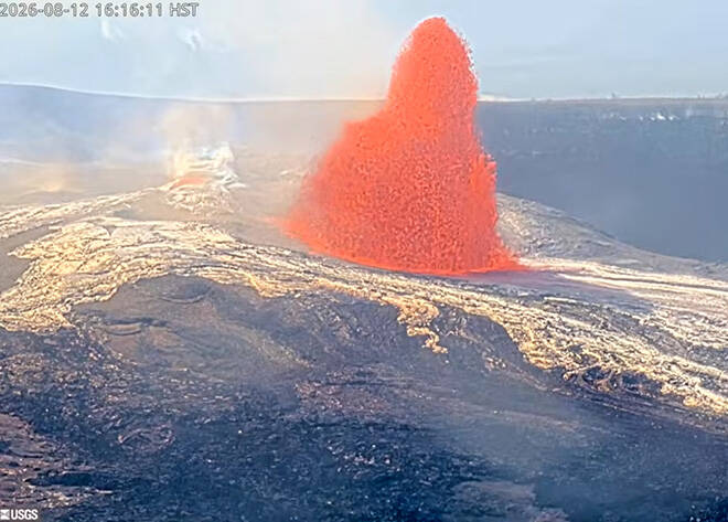 COURTESY USGS
                                This screenshot from a U.S. Geological Survey webcam video shows the start of episode 53 of Kilauea volcanos ongoing eruption this afternoon.