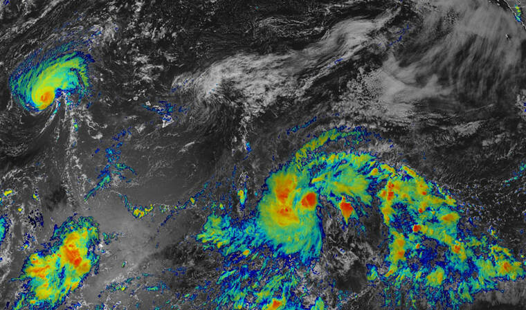 COURTESY NOAA
                                This satellie image shows Invest 90E in the Eastern Pacific and far southeast of Hawaii island today. The system is expected to become a tropical cyclone and cross into the Central Pacific soon.