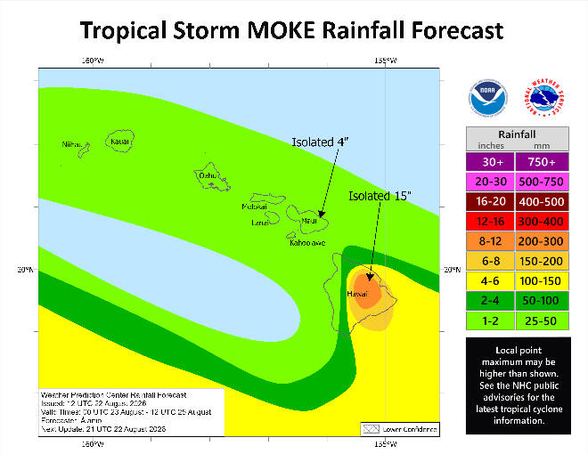 COURTESY CPHC
                                The five-day rain forecast for Tropical Storm Moke as of 5 a.m. today
