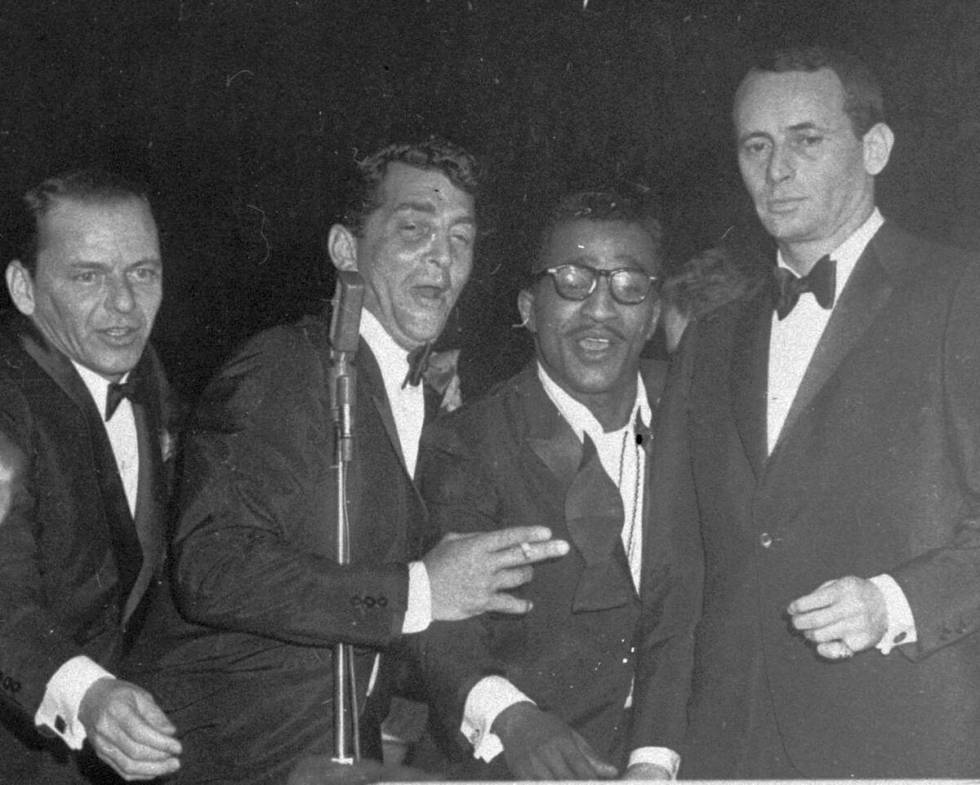 Members of the "Rat Pack," from left, Frank Sinatra, Dean Martin, Sammy Davis Jr., and Joey Bis ...