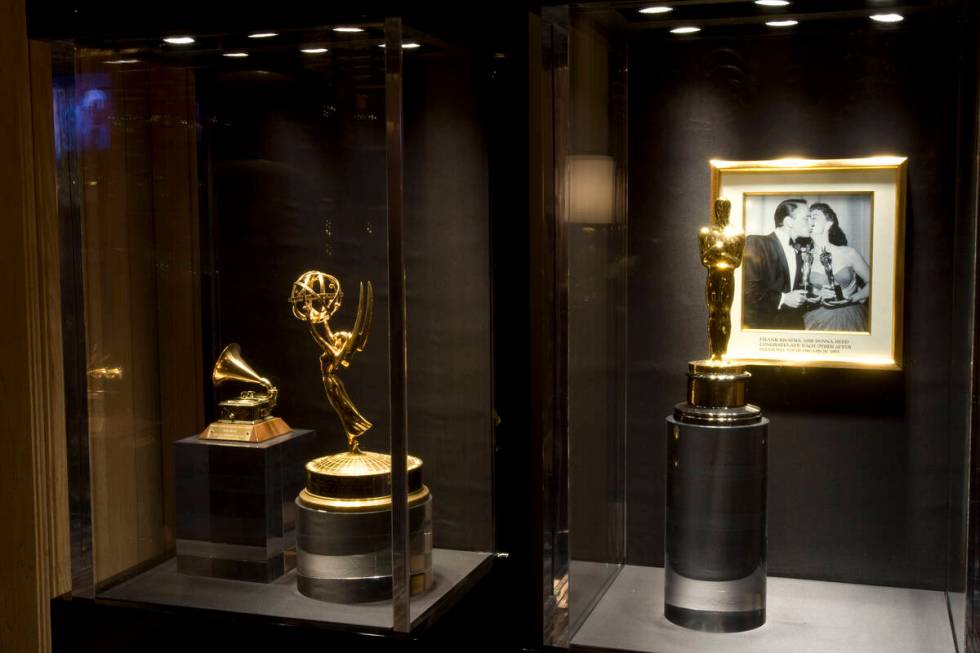 Grammy, Emmy and Oscar awards on loan from the Sinatra estate are shown at the entrance to Sina ...