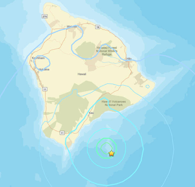 COURTESY USGS
                                A magnitude 5.2 quake struck off the southeast coast of Hawaii island this evening.