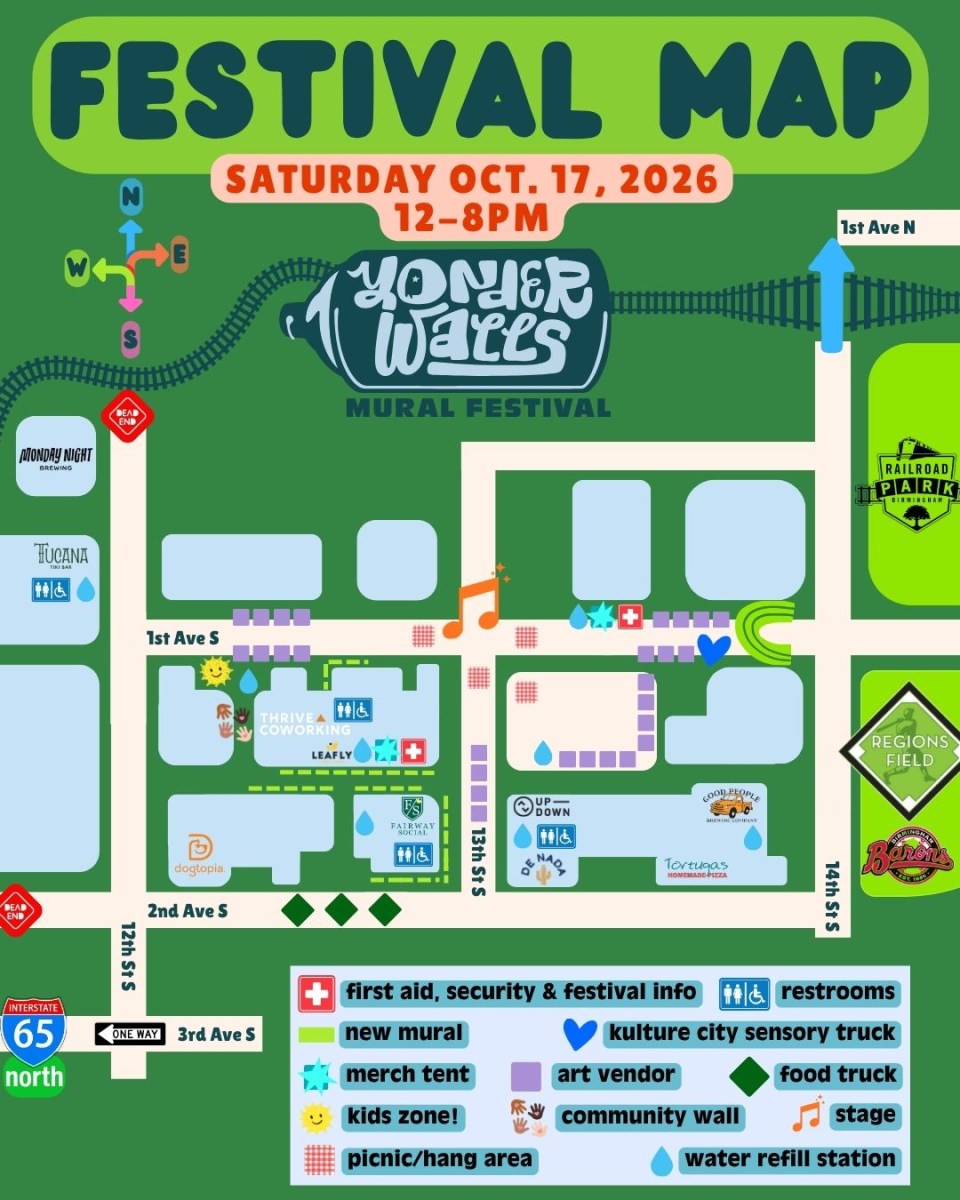 30+ new murals will come to life at FREE Yonder Walls Festival—Oct. 17, 2026 3 Yonder Walls Mural Festival map 2026