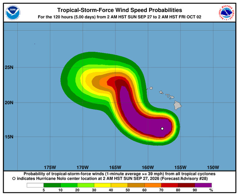 COURTESY CPHC
                                The tropical storm-force wind forecast for Hurricane Nolo as of this morning
