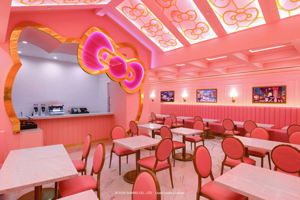 The Bow Room of the Hello Kitty Cafe opening in September 2026 in the Forum Shops at Caesars Pa ...