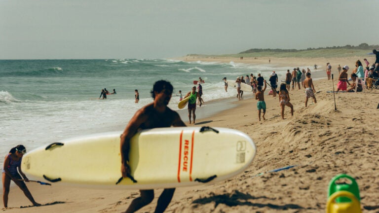 Nauset Beach, part of a stretch of coastline with one of the world’s densest seasonal populations of white sharks, in Orleans, Mass., July 26, 2026. (Amir Hamja/The New York Times)
