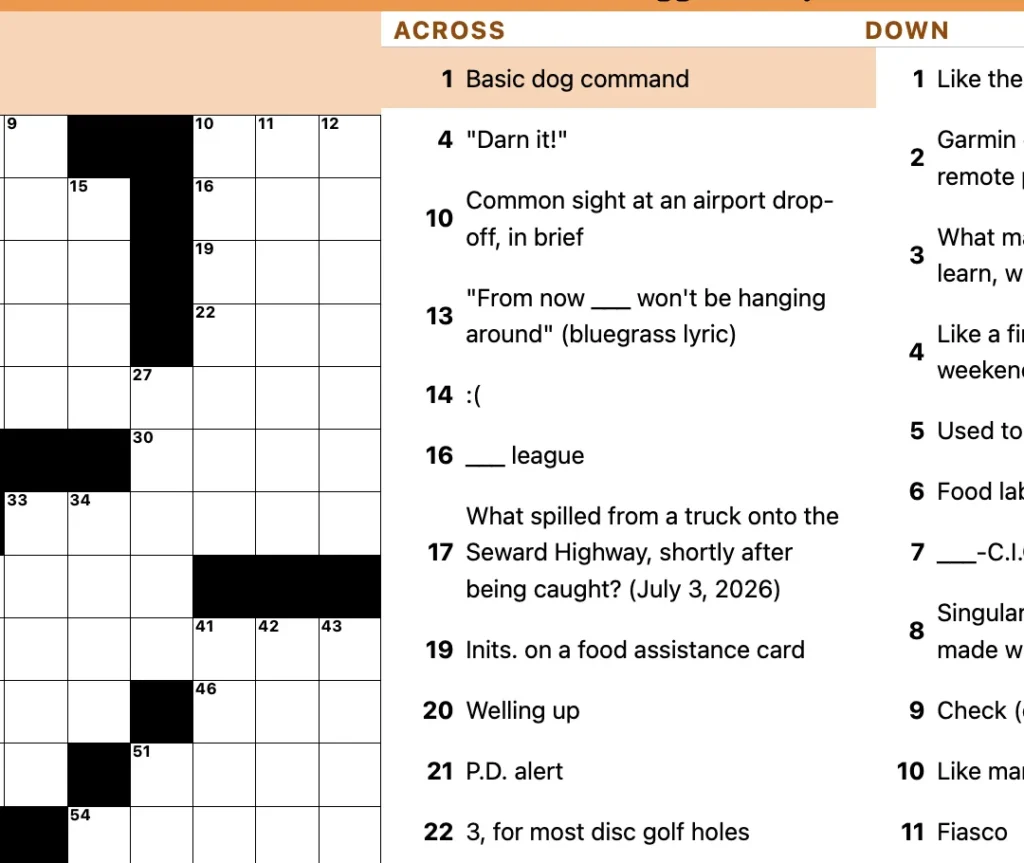 Some big spills: Our first crossword