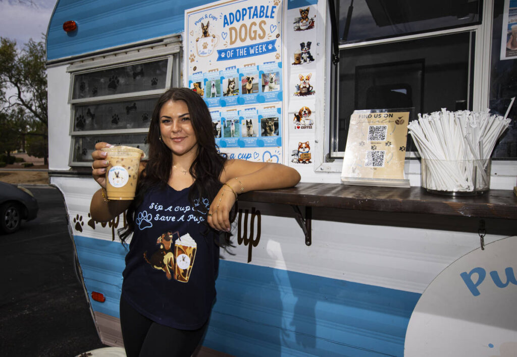 Jordan Haas, owner of Pups and Cups, a mobile coffee trailer that also supports adoptable dogs ...