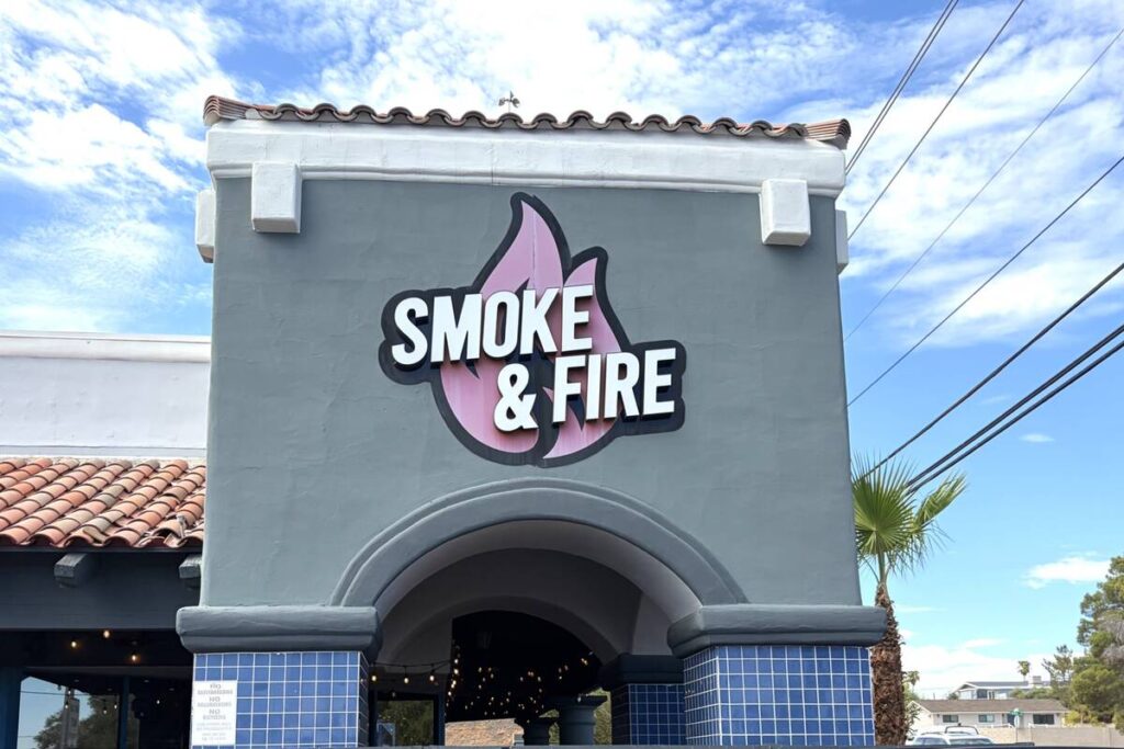 The exterior of Smoke & Fire barebecue restaurant is seen on Sept. 10, 2026, on East Russell Ro ...