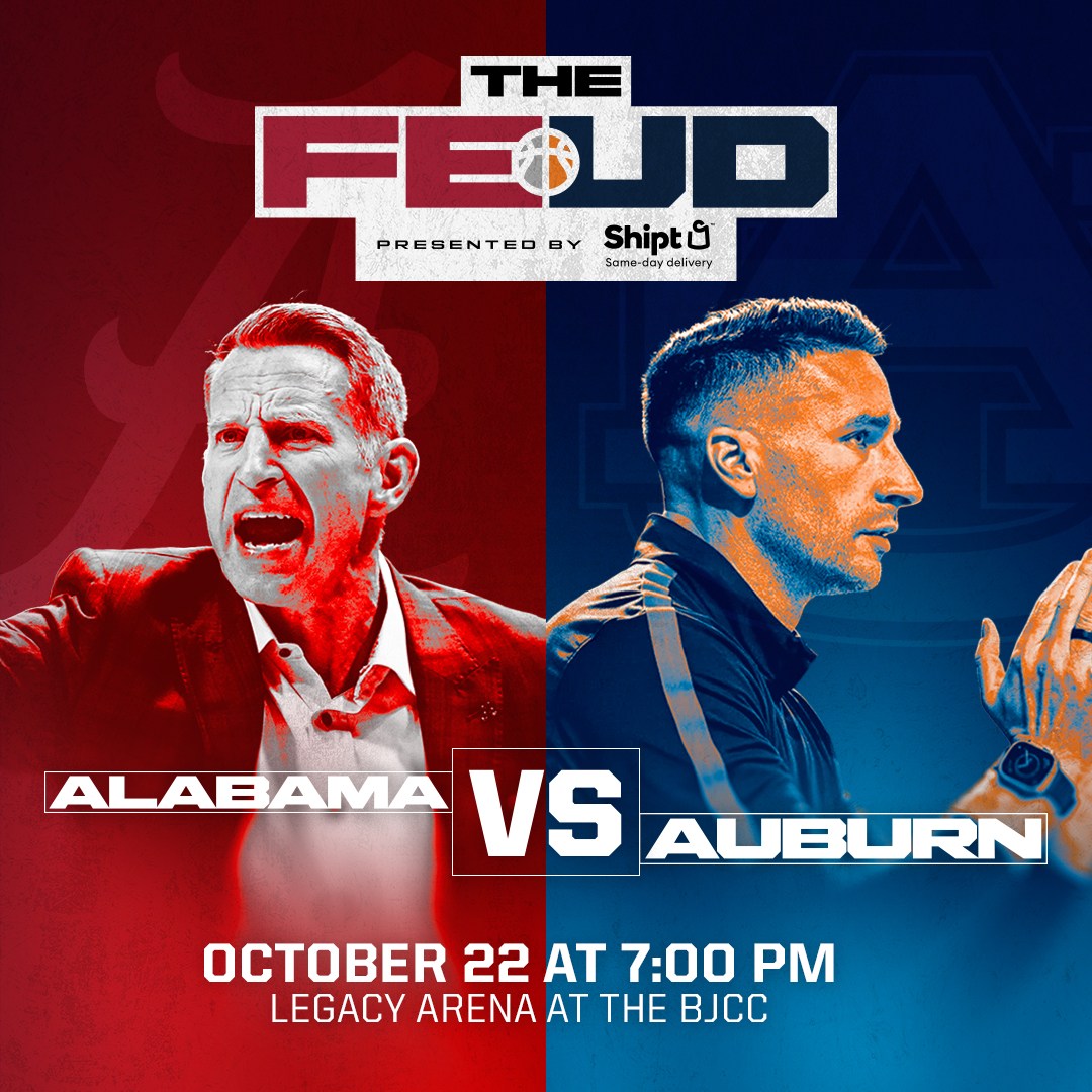 14 Southern artists + events coming to Birmingham soon—get tickets now 7 The Feud, presented by Shipt: Alabama vs Auburn coaches, October 22 at 7:00 PM, Legacy Arena at the BJCC. The Tide and Tigers will meet in Birmingham for a preseason exhibition matchup this October. (BJCC)